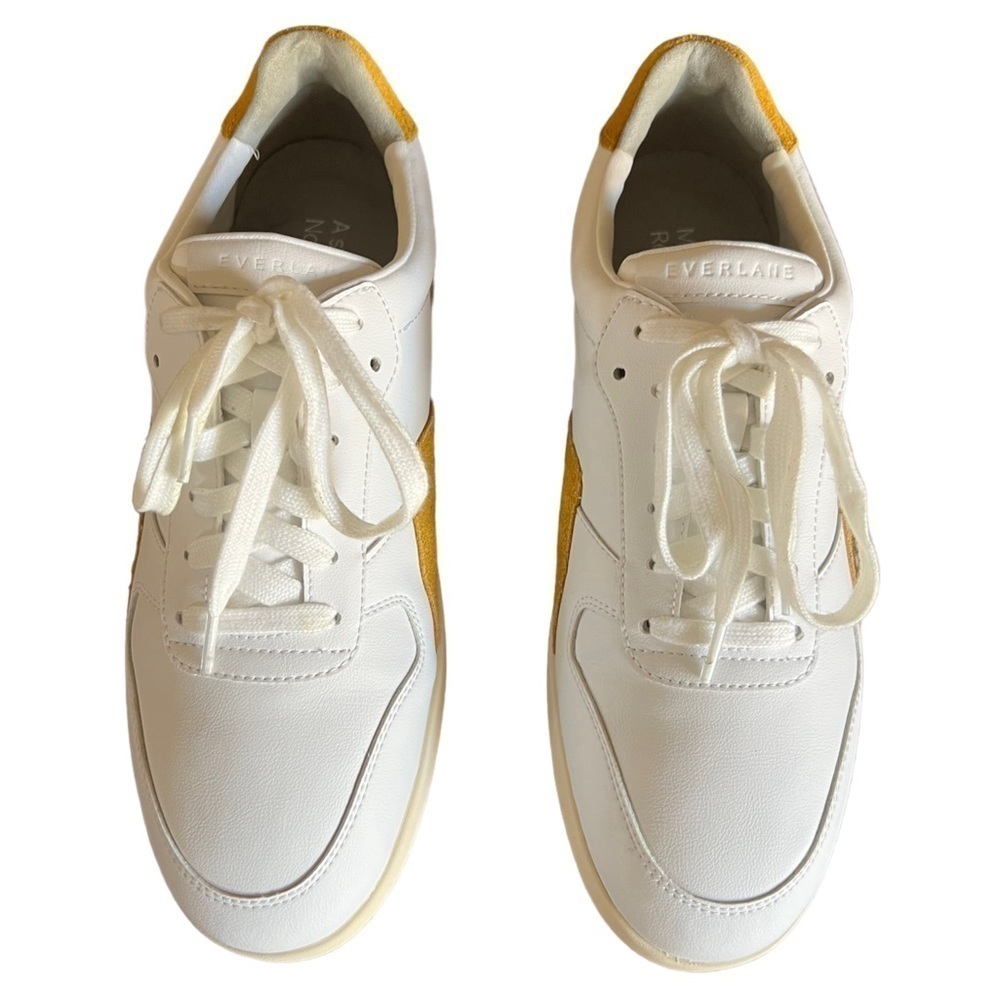 NWOB The ReLeather Court Sneaker White Mustard F9/M7 - Picture 3 of 10